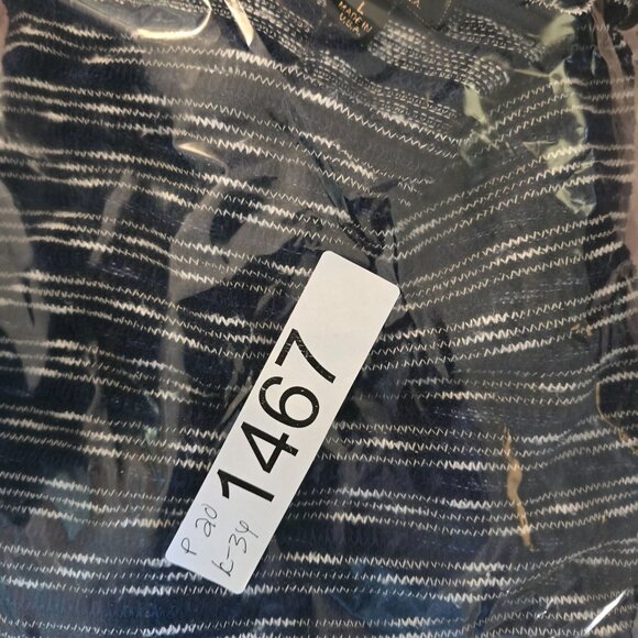 Womens Navy & White Striped Cal Style Sweater Top Button Accents sheer vintage - Picture 8 of 8